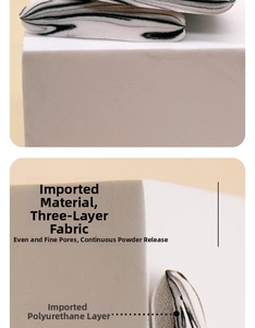 Detailed cross-section of a three-layer polyurethane makeup sponge with marble texture