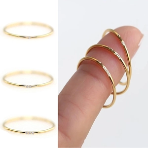 Minimalist Cubic Zirconia Inlaid Titanium Steel Ring For Women Thin Band Stackable Jewelry Simple Gold Silver Plated Fashion