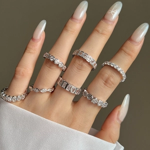 925 Sterling Silver Eternity Rings With Cubic Zirconia Heart Oval Marquise Cut Wedding Band Stackable Jewelry For Women