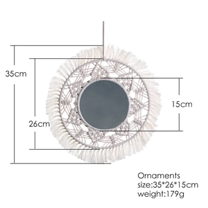 Boho macrame wall mirror dimensions 35x26x15cm with fringe woven cotton rope decoration