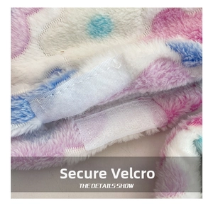 Close-up of secure Velcro closure on colorful soft plush floral tote bag details