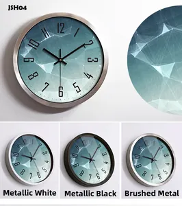 Close-up of 12 inch wall clock frames in metal white, black and brushed silver