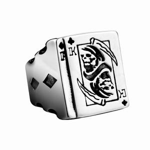 Gothic punk titanium steel ring with Grim Reaper King of Spades and dice elements
