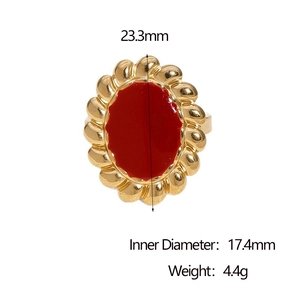 Detailed view showing 23.3mm height and 17.4mm inner diameter of vintage oval red ring