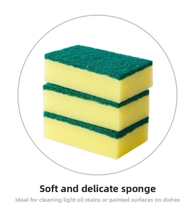 Three-pack double-sided kitchen sponges for cleaning delicate and light grease surfaces