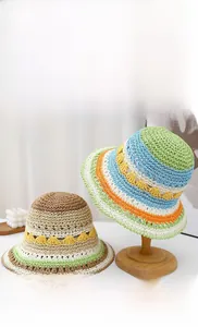 Detail of hand-woven hollow straw hat showing the intricate breathable knit texture