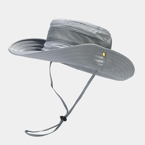Light grey quick-dry outdoor sun hat with breathable mesh and adjustable chin strap