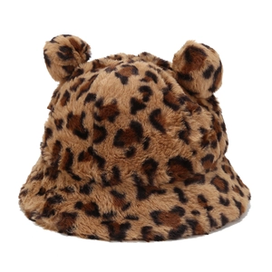 Chapeau bob en peluche léopard avec oreilles d'ours mignonnes pour l'hiver