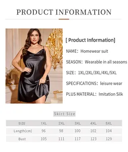 Size chart for plus size satin nightdress showing measurements from 1XL to 5XL
