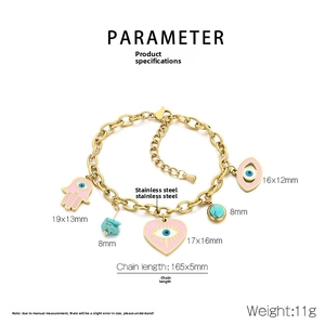 Detaillierte Größentabelle für das Armband mit rosa Herz und Hand der Fatima Anhänger