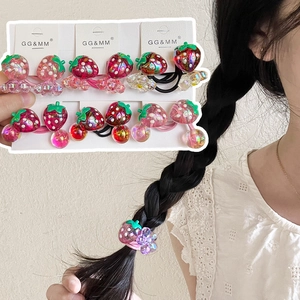 Cute strawberry resin hair ties for girls with glitter accents and elastic band