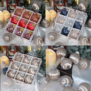 Christmas Balls Baubles Ornaments Plastic Foam Satin Thread Glitter Painted Transparent Festive Home Holiday Tree Decor