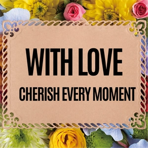 Detail of floral greeting card with 'With Love' message for scrapbooking stickers