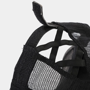 Adjustable black mesh baseball cap with ponytail criss-cross band and velcro closure