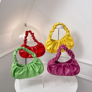 Chic pleated cloud bags for women in red, yellow, green and purple colors