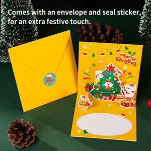 3D pop-up Christmas card set with reindeer and Santa Claus, includes envelope and sticker
