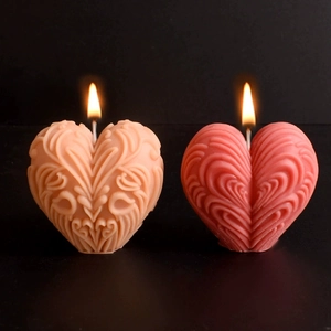 Relief striped heart candle silicone mold with DIY textured gypsum craft design