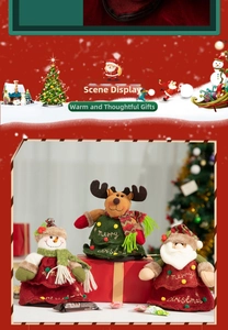 Plush Christmas gift bags set with Santa, reindeer and snowman in soft velvet fabric