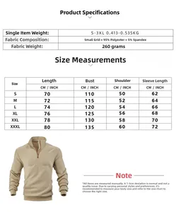 Size chart showing S to 3XL dimensions for men's plaid suede zip hoodie sweatshirt