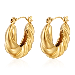 Twisted Hoop Earrings Stainless Steel 18K Gold Plated C Shaped Textured Spiral Trendy Luxury Jewelry For Women