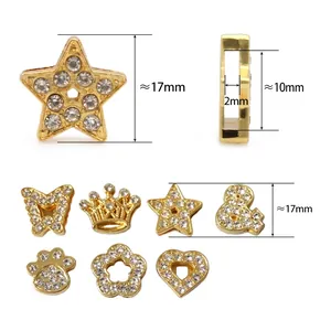 Gold-plated rhinestone charms with star and heart shapes for 10mm DIY wristbands