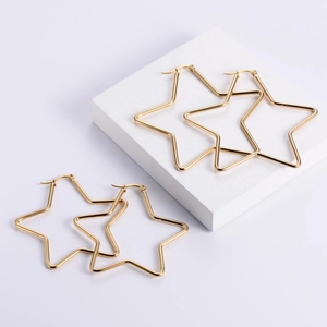 Stern Creolen Geometrisch 316L Edelstahl 18K Vergoldet Minimalistisch Groß Trendy Modeschmuck Für Damen