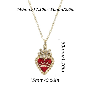 Size guide for gold crown red heart necklace with 440mm chain and 30mm zircon pendant