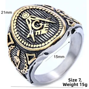 Detail of Masonic ring showing the square and compass symbol with G engraving
