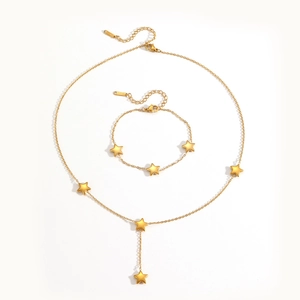 Luxurious 18k gold plated stainless steel star pendant necklace and bracelet jewelry set
