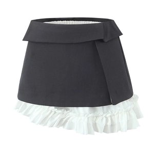 Nauwsluitende Minirok Met Hoge Taille En Ruches Aan De Zoom Gelaagd Patchwork Polyester Spandex Voor Dames Sexy Straatstijl