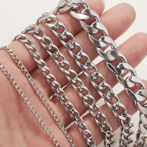 Waterproof silver stainless steel Cuban link chains in six various sizes for jewelry making