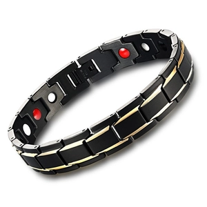 Polished black and gold magnetic therapy bracelet made of 316L stainless steel for couples