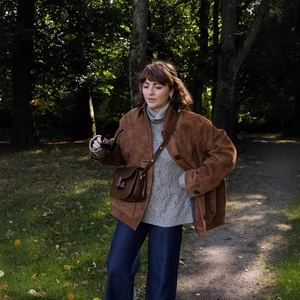 Veste vintage en daim marron pour femme avec col à revers pour l'automne et l'hiver