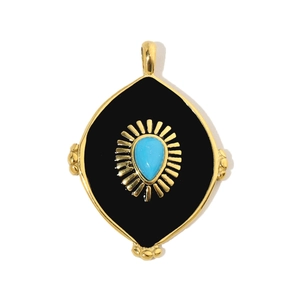 Detail of water drop natural stone turquoise charm with gold steel eye pattern