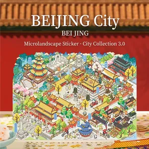 Urban City Miniature Scenery Stickers PET Waterproof Chinese Architecture 3D Effect DIY Scrapbooking Journal Decorative