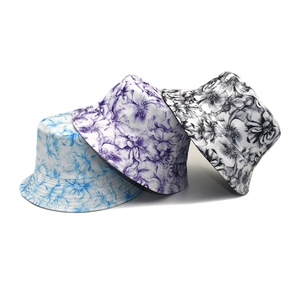 Bucket Hat Floral Print Reversible Cotton Polyester Sun Protection Wide Brim Summer Outdoor Fashion For Women Foldable