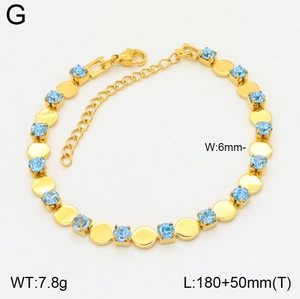 18K gold plated stainless steel U-shaped chain bracelet with blue gemstones, 180+50mm