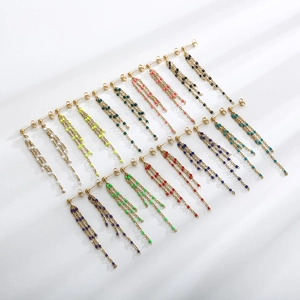 Stainless Steel Long Tassel Earrings With Colorful Resin Beads Elegant Chain Dangle Jewelry For Women