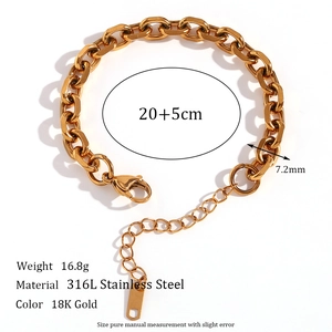 18K gold plated 316L stainless steel curb chain bracelet with lobster clasp on white
