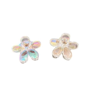 Iridescent flower mini hair claw clips with colorful laser finish and metal spring