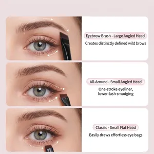 Set of 3 angled eyeliner and eyebrow brushes for professional eye makeup application