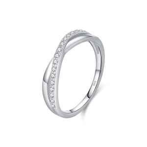 S925 sterling silver crisscross ring featuring sparkling pavé cubic zirconia accents