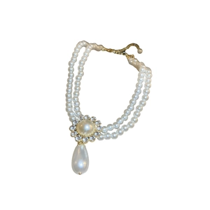 Collier double rang de perles vintage avec pendentif en cristal et perle goutte