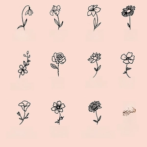 Minimalist stainless steel necklaces with 12 birth flower pendants in line art style