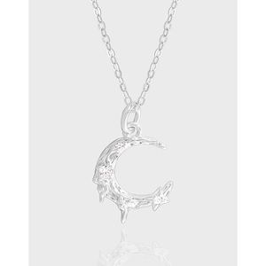 Crescent Moon Pendant Necklace 925 Sterling Silver Zirconia Inlaid Minimalist Style Jewelry For Women