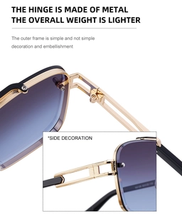 Detailed close-up of premium metal hinge and gradient lens on square sunglasses