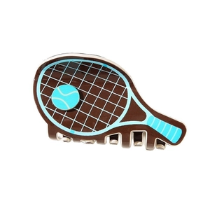 Cartoon Tennisschläger Haarklammer in Braun und Blau für sportliche Pferdeschwanzfrisuren