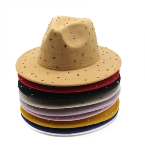 Rhinestone Studded Wide Brim Fedora Hat Felt Panama Jazz Cap For Men Women Party Street Style Retro Accessory