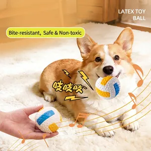Durable latex squeaky volleyball toy for medium dogs with textured grip for teething