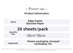 Detailed product specifications table for waterproof flower wrapping cellophane paper sheets